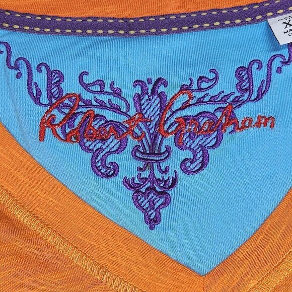 Robert Graham Lightweight Orange V-Neck T-Shirt, Men's XL - Picture 3 of 8